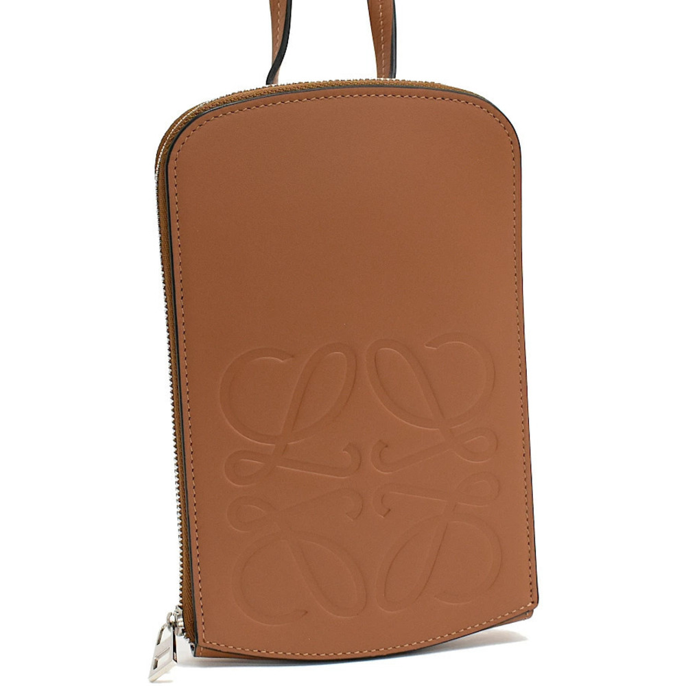 Loewe Multifunctional Case Shoulder Bag Embossed Anagram Leather Brown